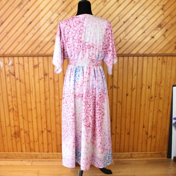 Forest Lily Floral Maxi Dress Patchwork Button Up Short Kimono Sleeve Small D70 - Picture 3 of 11